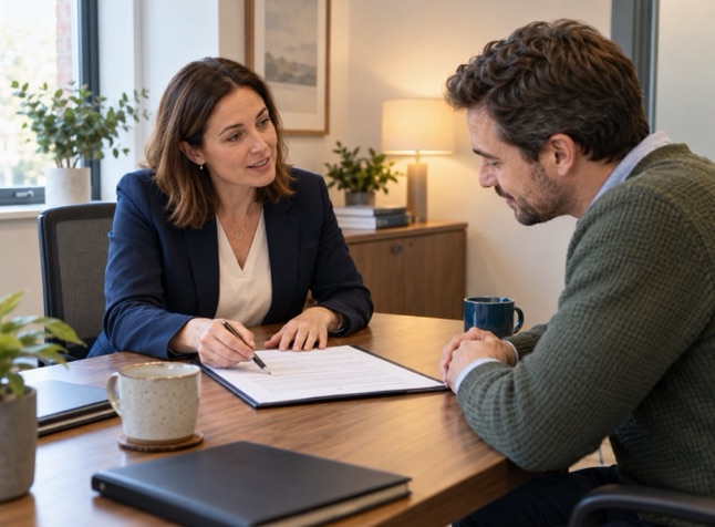 A solicitor explaining a document to a client
